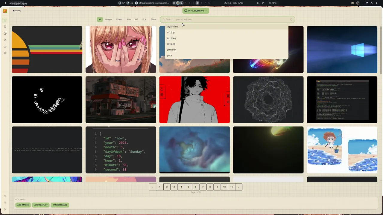 Waypaper Engine browsing a wallpaper gallery