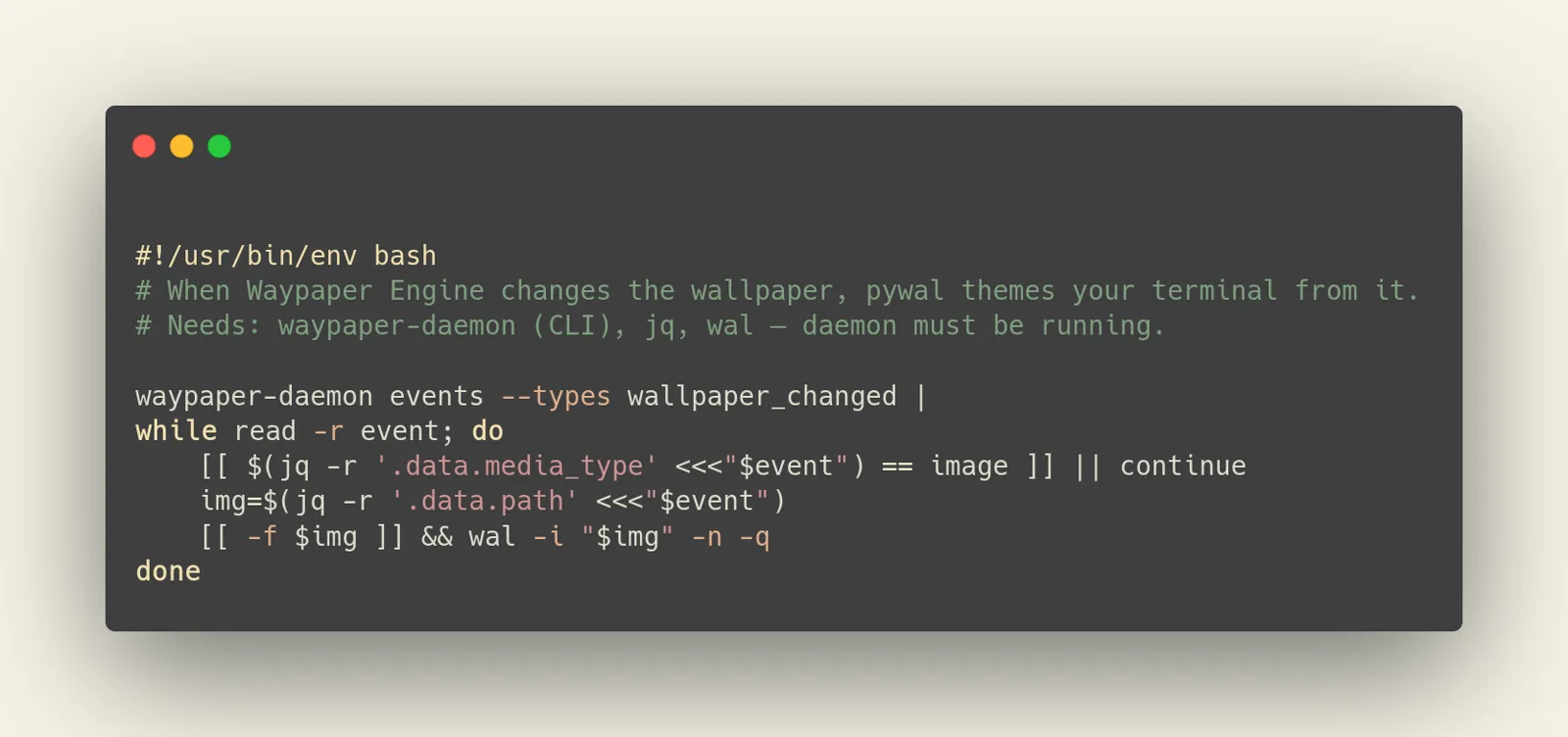 pywal re-theming a terminal when the wallpaper changes
